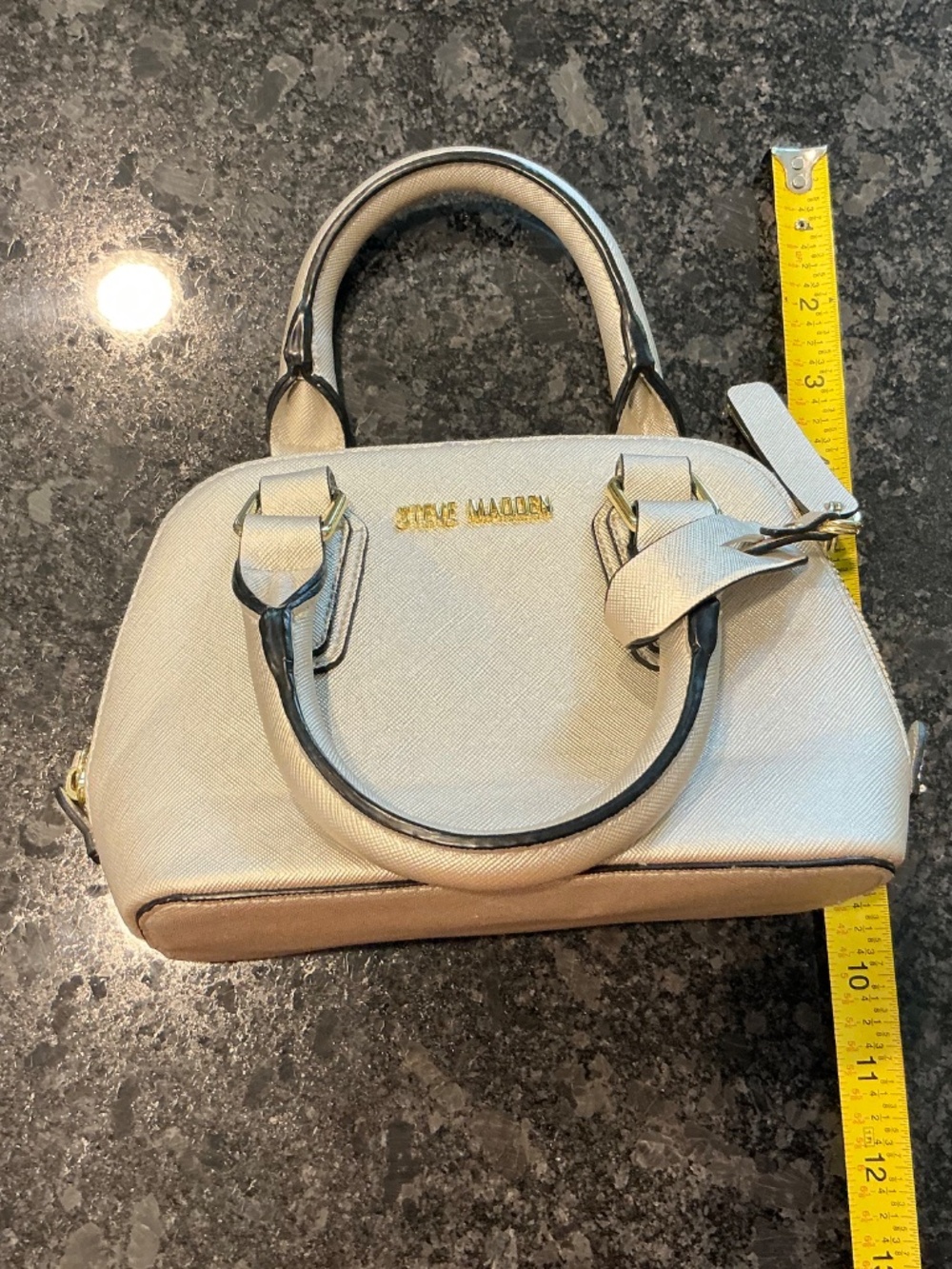 Steve Madden Silver Mini Satchel – Metallic – Gold Hardware